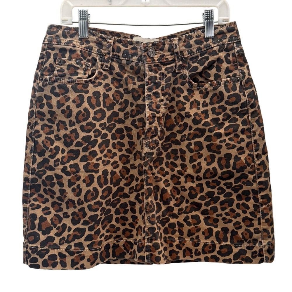Boden Leopard Print Denim Mini Skirt Brown Tan Animal Print Size US 4 UK 8